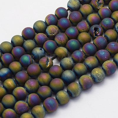Electroplate Natural Druzy Agate Beads Strands G-G708-10mm-07-1
