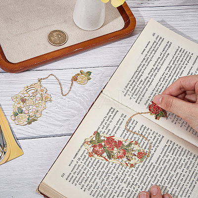 2Pcs 2 Styles Zinc Alloy Enamel Bookmarks AJEW-CP0003-98C-1