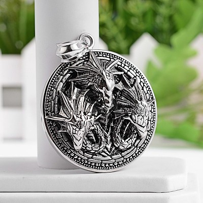 Flat Round with Dragon 304 Stainless Steel Big Pendants STAS-M206-05AS-1