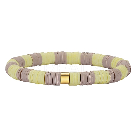 Polymer Clay Heishi Surfer Stretch Bracelet with 304 Stainless Steel Beaded BJEW-SW00113-04-1