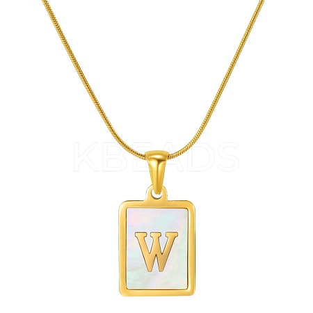Stainless Steel Snake Bone Chain Alphabet Necklace with Shell Pendant WD3660-23-1