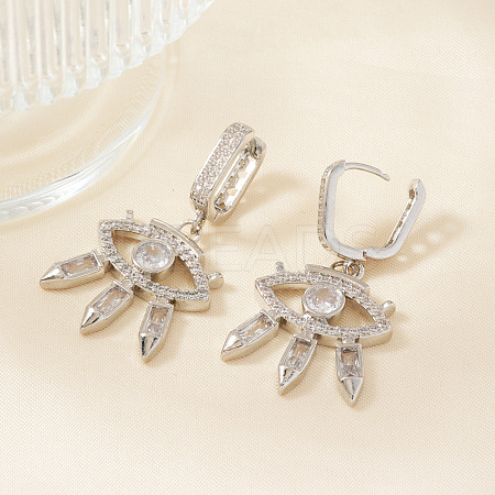 Fashionable Brass Clear Cubic Zirconia Eye Hoop Earrings CN7590-1-1