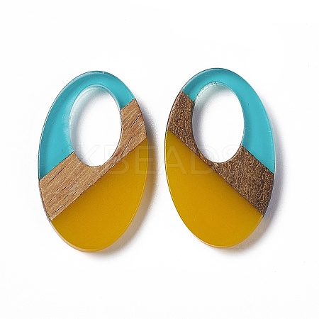 Transparent Resin & Walnut Wood Pendants RESI-M027-02J-1