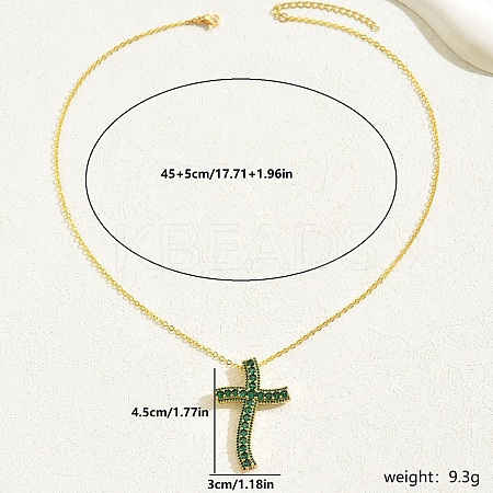 Brass Cubic Zirconia Cross Pendant Cable Chain Necklaces QJ6360-1-1