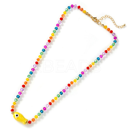 Porcelain Fish Pendant Rainbow Color Glass Beaded Necklaces for Friends and Couples KF3974-1-1