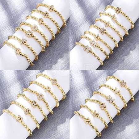 Brass Round Beads Stretch Bracelets BJEW-A034-05G-1