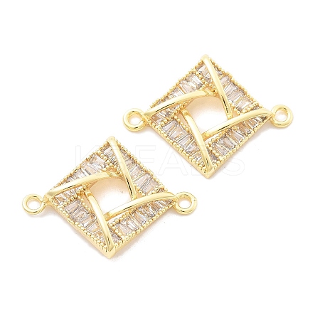 Brass Clear Cubic Zirconia Connector Charms KK-B134-28G-1