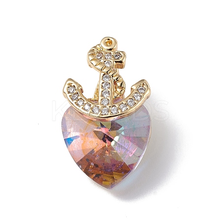 Real 18K Gold Plated Rack Plating Brass Micro Pave Clear Cubic Zirconia Pendants KK-C015-07G-10-1