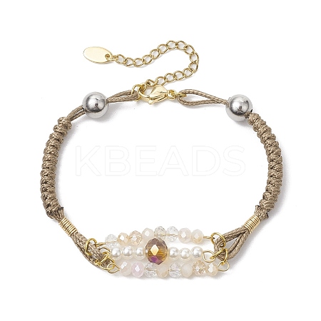 Glass & ABS Plastic Imitation Pearl Link Bracelets BJEW-JB10425-1