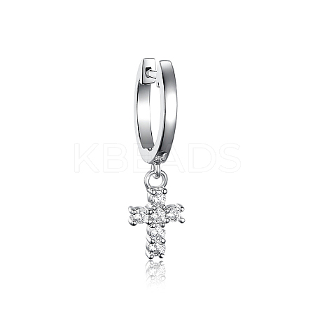 Sterling Silver Zircon Cross Hoop Earrings Simple Elegant Daily Wear Jewelry CT1698-2-1