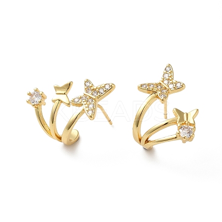 Clear Cubic Zirconia Butterfly Stud Earrings KK-O142-08G-1