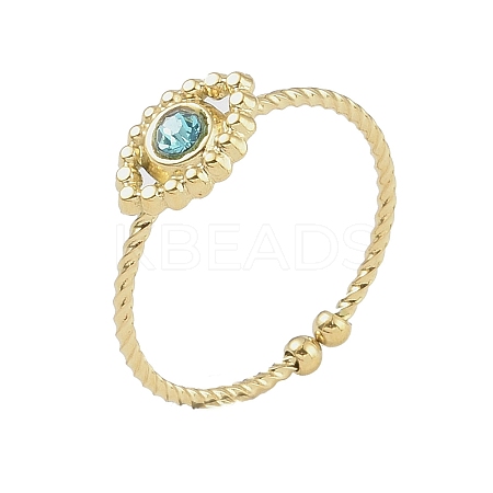 304 Stainless Steel Rhinestone Eye Open Cuff Rings for Women LS-RJEW-H229-01G-1