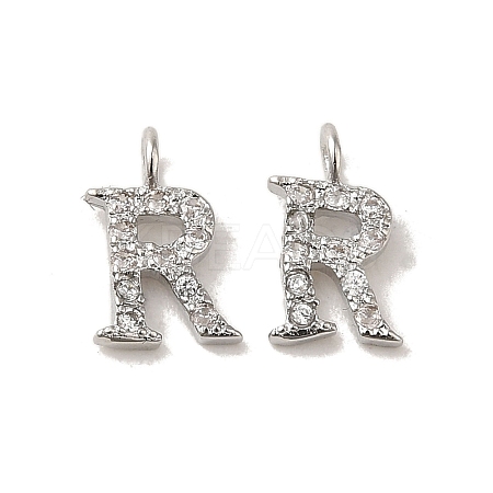 Initial Letter Brass Micro Pave Cubic Zirconia Pendants ZIRC-F008-R-1