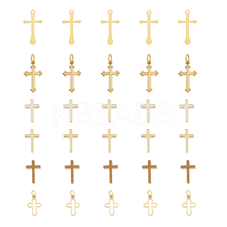 36Pcs 6 Style Long-Lasting Plated Brass Charms KK-FH0005-19-1