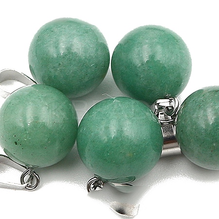 Natural Green Aventurine Round Charms with Platinum Plated Metal Snap on Bails PW-WG84682-03-1