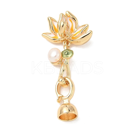 Brass Natural Pearl Enamel Fold Over Clasps KK-U059-31G-02-1