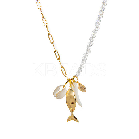 Brass Resin Pendant Clear Glass Beaded Paperclip Chain Necklaces FS-WG0AB01-05-1