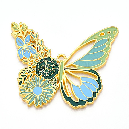 Rack Plating Alloy Enamel Big Pendants ENAM-N056-396C-G-1
