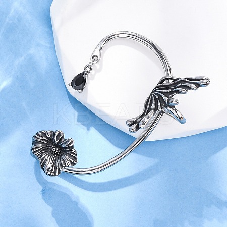 316 Surgical Stainless Steel Black Cubic Zirconia Cuff Earrings EJEW-E300-27AS-01-1