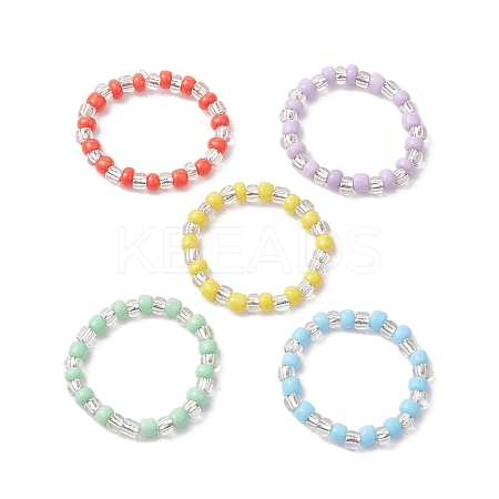 Glass Seed Beads Stretch Rings for Women RJEW-JR00690-1