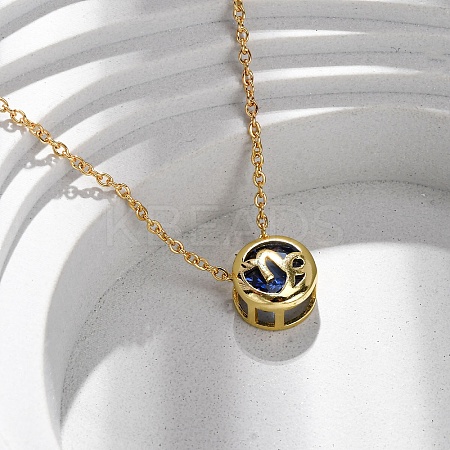 Brass Pave Cubic Zirconia Birth Stone Constellation Pendant Cable Chain Necklaces NJEW-D334-01G-06-1