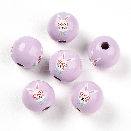 Easter Theme Printed Wood Beads WOOD-T032-22R-1