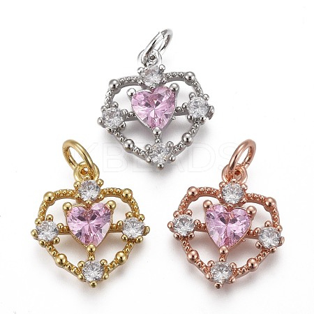 Brass Micro Pave Clear & Pearl Pink Cubic Zirconia Pendants KK-F821-25-1