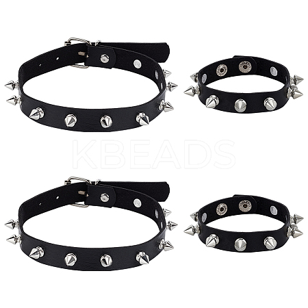 4Pcs 2 Styles PU Leather Choker Necklaces & Bracelets Set for Women Men AJEW-UN0002-01-1