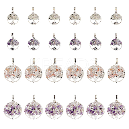 24Pcs 4 Styles Natural Amethyst & Rose Quartz Chip Alloy European Dangle Charms G-HY0001-17-1