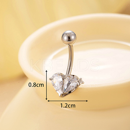 316L Surgical Stainless Steel Clear Cubic Zirconia Curved Barbell Belly Rings WGA1AD6-01-1