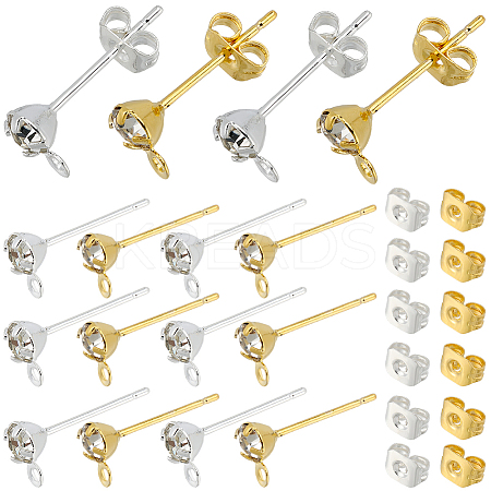 120Pcs 2 Colors Brass Post Earring Findings KK-SP0002-35-1