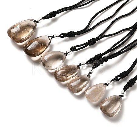 Natural Smoky Quartz Nuggets Pendant Necklace with Polyester Cord for Women LS-G-H285-05A-1