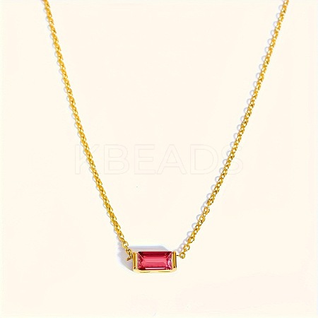 Birthstone Style Brass Cubic Zirconia Rectangle Pendant Necklaces for Women FS-WGDF12C-07-1