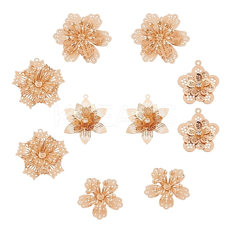 10Pcs 5 Style Brass Rhinestone Pendants KK-SC0001-94LG-1
