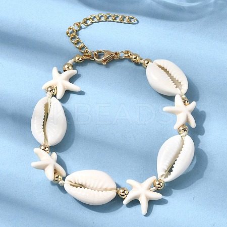Starfish Couch Shell Beaded Bracelets for Women BJEW-F520-05G-1
