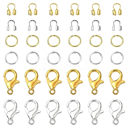 Zinc Alloy Lobster Claw Clasps with Brass Wire Guardian and Protectors with Iron Open Jump Rings DIY-YW0010-08-1