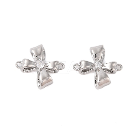 Brass Pave Clear Glass Connector Charms KK-N254-58P-1
