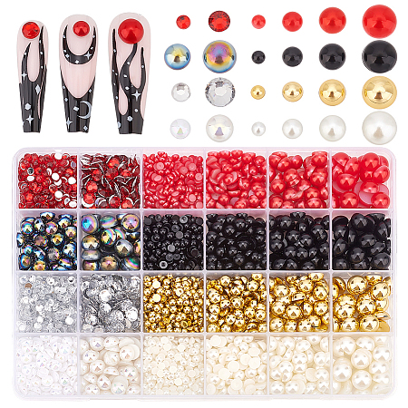 3025Pcs 24 Style ABS Plastic Imitation Pearl Cabochons and Imitation Taiwan Acrylic Rhinestone Cabochons SACR-PH0002-16-1