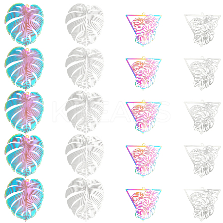 40Pcs 4 Style 201 Stainless Steel Filigree Pendants STAS-DC0010-05-1