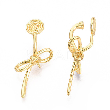 Bowknot Brass Clip-on Earring Findings for Half Drilled Beads KK-T071-10G-1