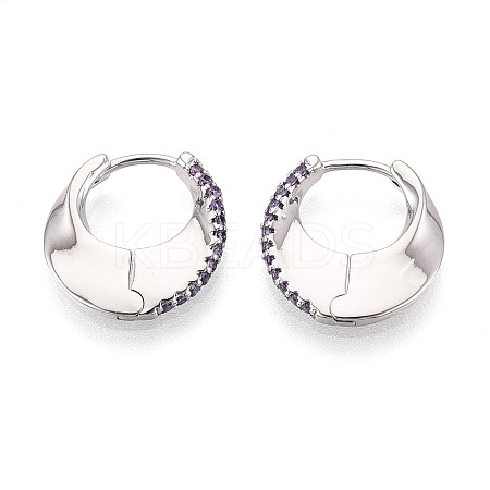 Brass Micro Pave Zirconia Moon Hoop Earrings EJEW-T048-37B-P-1