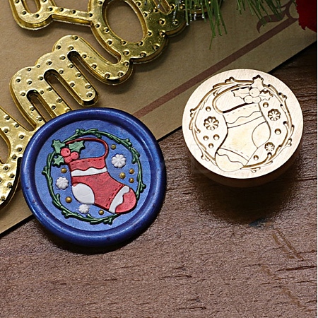 Christmas Series Wax Seal Brass Stamp Head AJEW-M037-01G-11-1