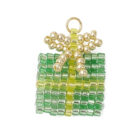 Glass Seed Beaded Christmas Gift Pendants PALLOY-MZ00899-02-1