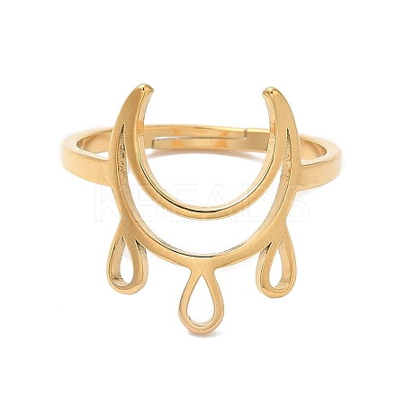 Ion Plating(IP) 304 Stainless Steel Crescent Moon Adjustable Ring for Women RJEW-M149-11G-1