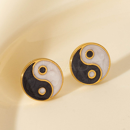 Retro Chinese Style 304 Stainless Steel Flat Round with Yin-yang Stud Earrings LS-MT2482-2-1