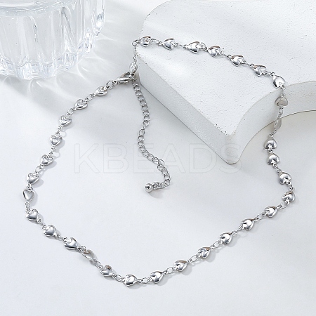 Simple Alloy Heart Link Chain Necklaces for Women NJEW-K384-05P-1