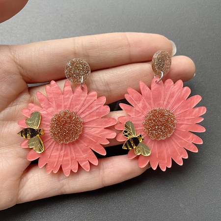 Flower with Bees Acrylic Dangle Stud Earrings FS-WG9FE34-03-1