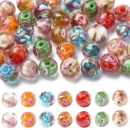 40Pcs 8 Colors Handmade Gold Sand Lampwork Beads LAMP-YW0001-22-1