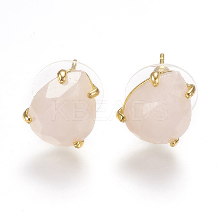 Natural Rose Quartz Stud Earrings EJEW-L196-03B-1