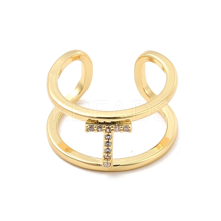 Clear Cubic Zirconia Initial Letter Open Cuff Ring RJEW-A012-01G-T-1